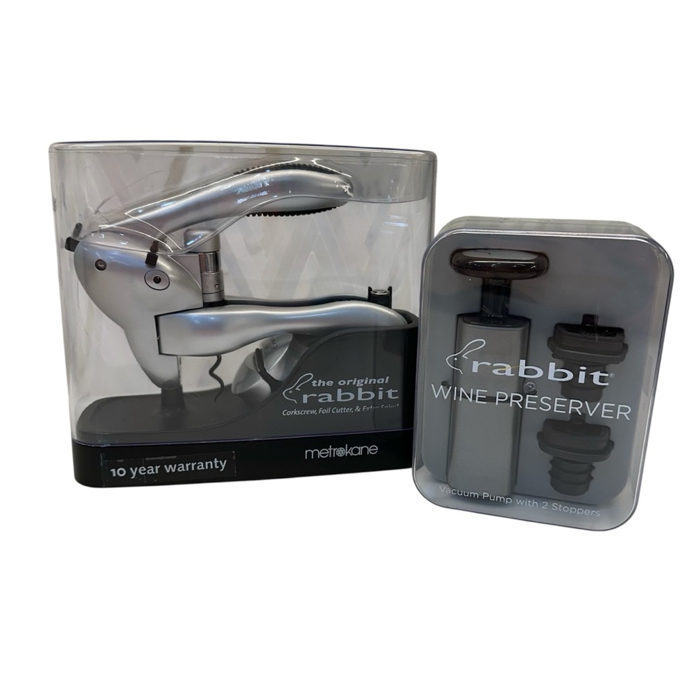 Metrokane Original Rabbit Corkscrew Bottle Opener Set & Wine Preserver Set